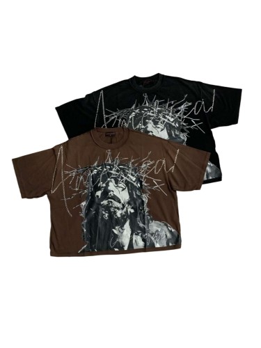 Ink Wash Thorn Jesus Rhinestone Print Washed Tee 2 colors 29069151