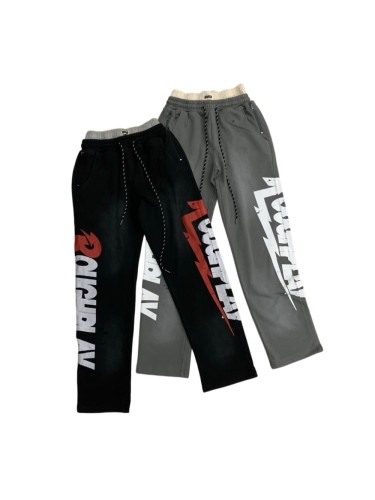 Vintage Washed Letter & Lightning Print Elastic Waist Sweatpants 2 colors 29068979