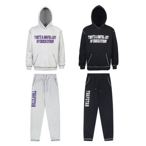 Letter Towel Embroidery Foam Print Hoodie & Pants Set 2 colors 29077530