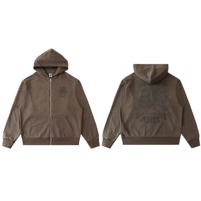 Lion Pattern All-over Rhinestone Print Zip Up Hoodie & Shorts Set 4 colors 29077777