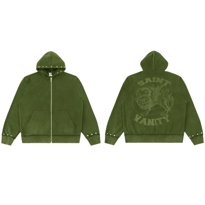 Rivet Decorated Lion Print Washed Hoodie & Shorts Set 4 colors 29077776