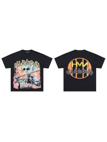 Pink And Yellow Contrast Color Harley Quinn Rhinestone Print Tee 29077649