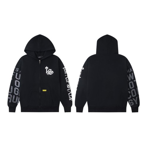 High Street  Arm Letter Print & Logo Embroidery Zip-Up Hoodie 29077574