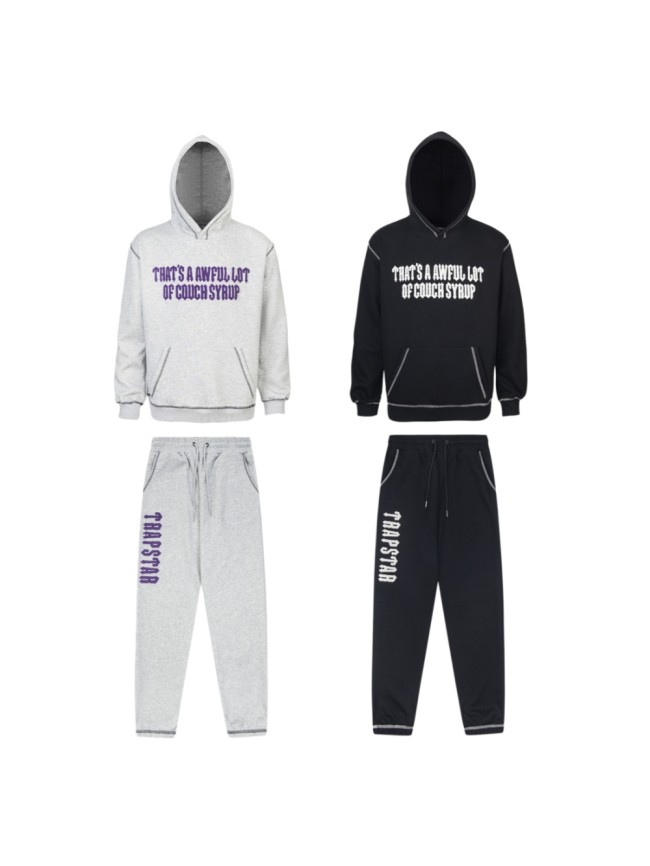 Letter Towel Embroidery Foam Print Hoodie & Pants Set 2 colors 29077530