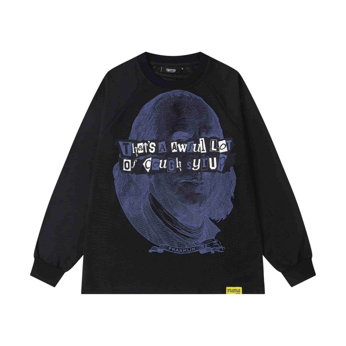 Oversized Edgy Streetwear Retro Banknote Print Long Sleeve T-Shirt 2 colors 29077613