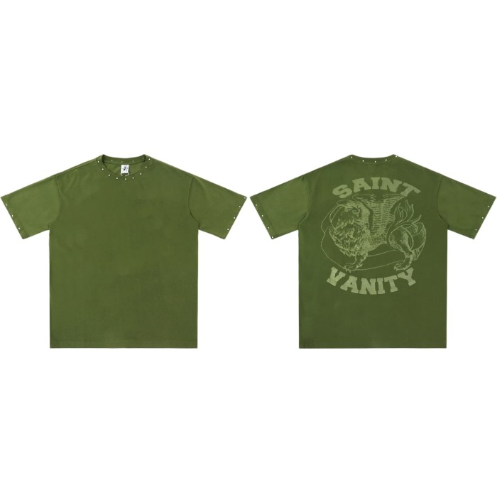 Rivet Decorated Lion Pattern Print Washed Tee & Shorts Set 4 colors 29077775