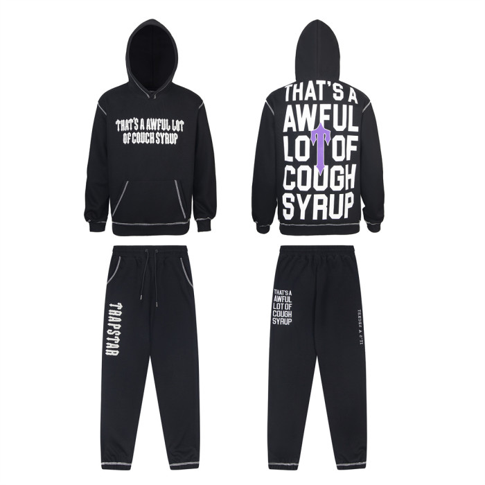 Letter Towel Embroidery Foam Print Hoodie & Pants Set 2 colors 29077530