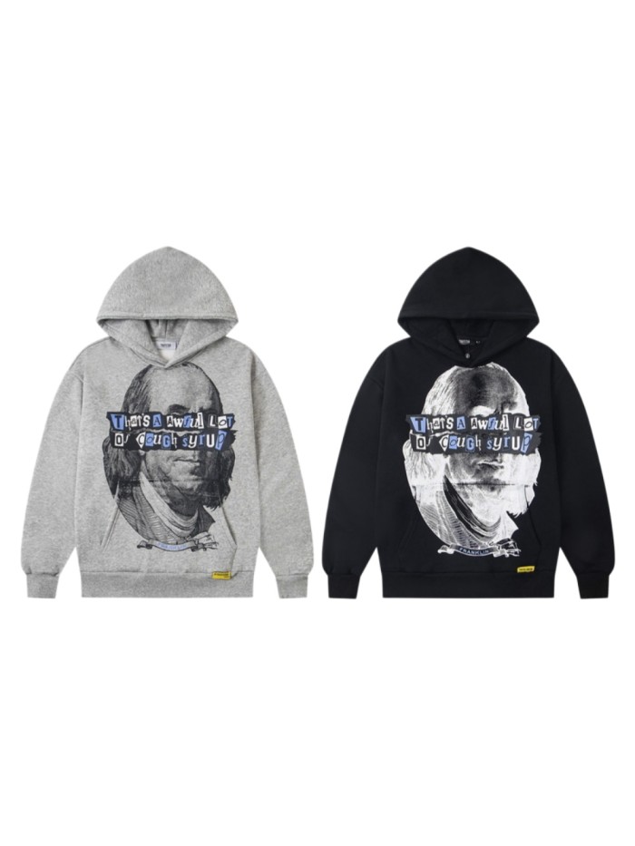 Collage Franklin Portrait & Graffiti Text Print Hoodie 2 colors 29077359