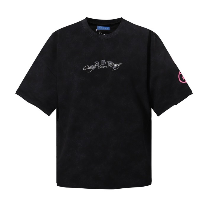 Dark High-Street Rebellious Rhinestone Print Washed Tee 11 colors 29077647
