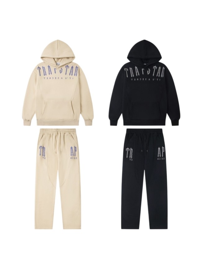American Street Style Hot Drill Letter Print Spliced Fleece Lined Hoodie & Pants Set 2 colors 29077493