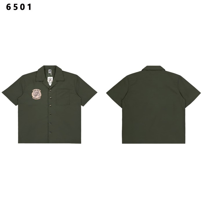 Badge Embroidery Buttoned Woven Workwear Shirt & Shorts Set 6 colors 29077774