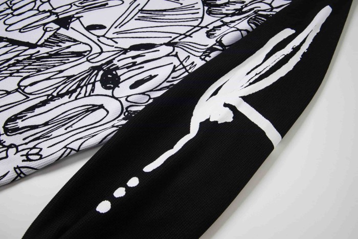 Oversized High Street Black and White Graffiti Print Raglan Long Sleeve T-Shirt 2 colors 29077612