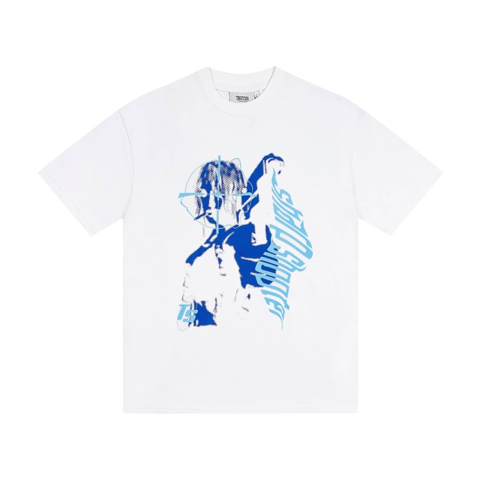 Blue Target Figure & Gothic Text Print T-Shirt 2 colors 29077285