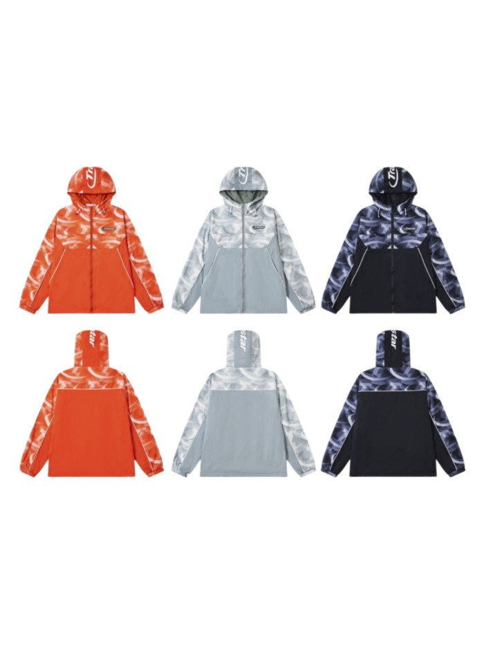 American Trend Spliced Color Block Hooded Windbreaker Zip Up Jacket & Pants Set 3 colors 29077707