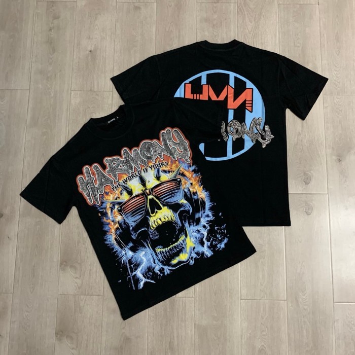 Flame Skull Sunglasses Rhinestone Print Tee 29077650