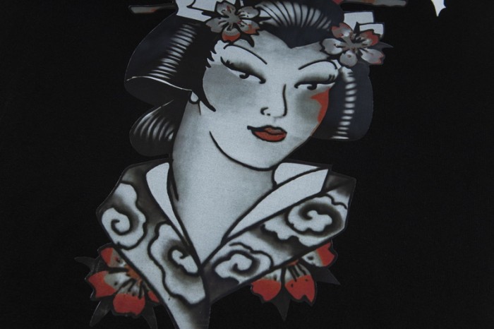 Oversized Ed Hardy Inspired Black Geisha And Gothic Text Print T-shirt 2 colors 29077779