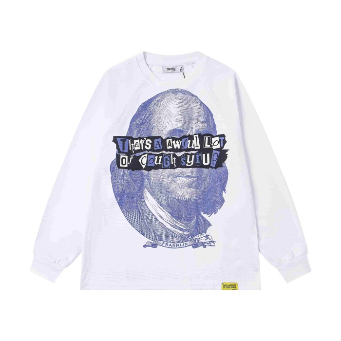 Oversized Edgy Streetwear Retro Banknote Print Long Sleeve T-Shirt 2 colors 29077613