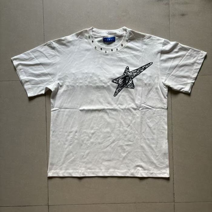 Dark High-Street Rebellious Rhinestone Print Washed Tee 11 colors 29077647