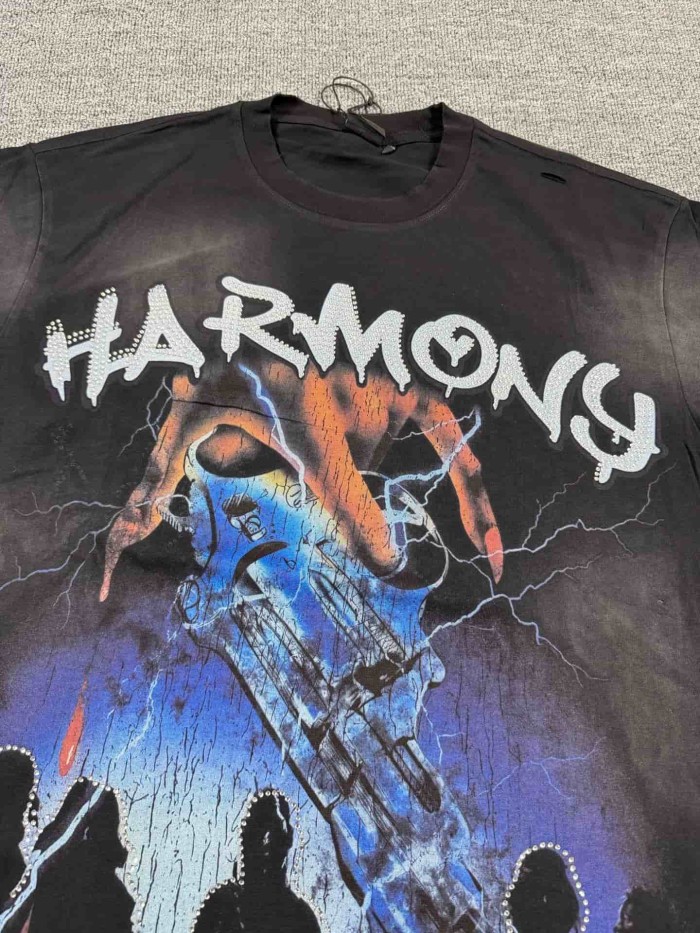 Lightning Gunfire Silhouette Rhinestone Print Washed Tee 29077656