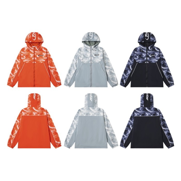 American Trend Spliced Color Block Hooded Windbreaker Zip Up Jacket & Pants Set 3 colors 29077707