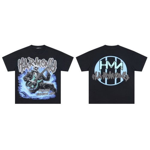 Blue Flame Skull Electric Guitar Rhinestone Print Tee 29077651