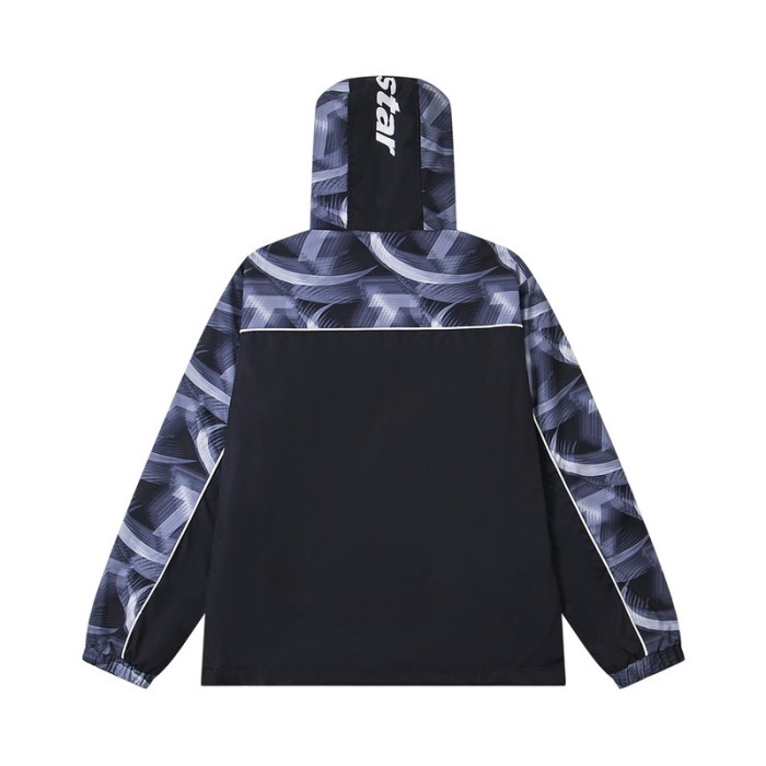 American Trend Spliced Color Block Hooded Windbreaker Zip Up Jacket & Pants Set 3 colors 29077707