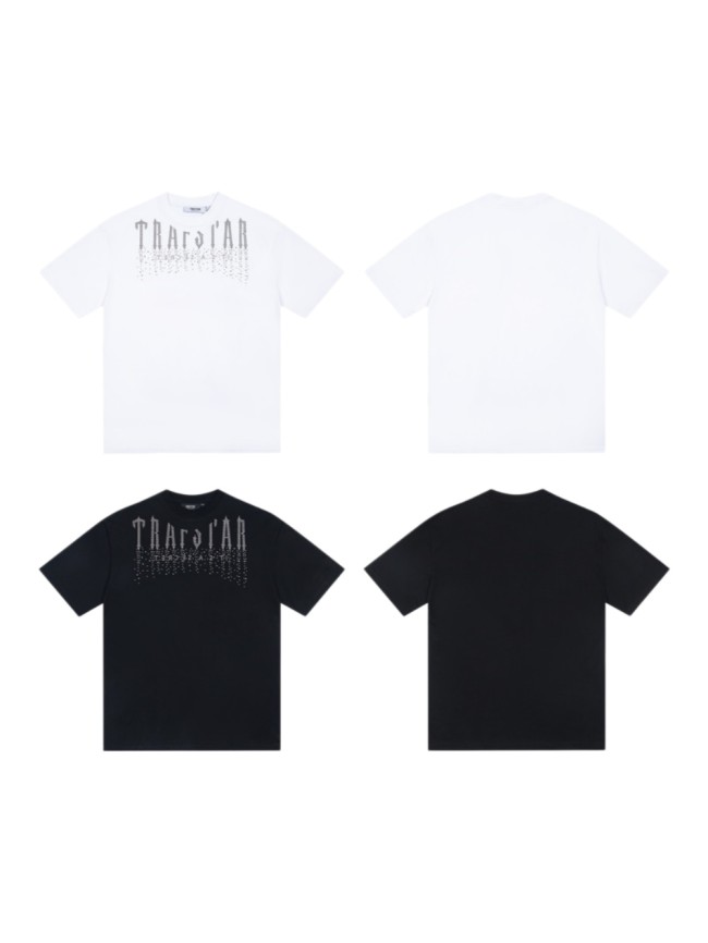 American Street Style Letter Rhinestone Rivet Beaded Short Sleeve T-shirt 2 colors 29077454