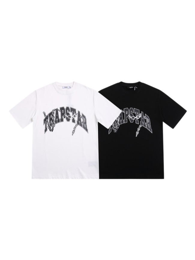 Streetwear Tee with Arch Logo & Silver Chain Print Crew Neck T-Shirt 2 colors 29077364