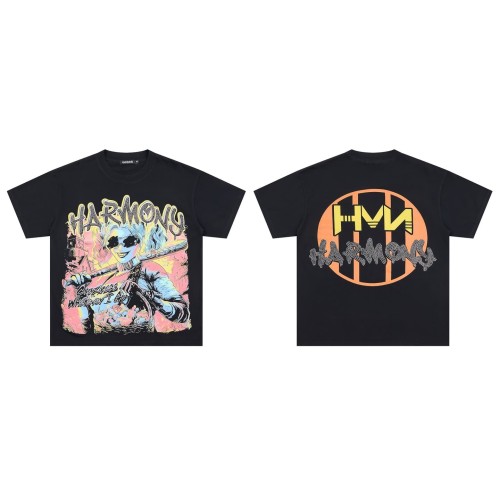 Pink And Yellow Contrast Color Harley Quinn Rhinestone Print Tee 29077649