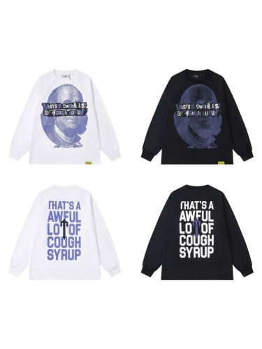 Oversized Edgy Streetwear Retro Banknote Print Long Sleeve T-Shirt 2 colors 29077613