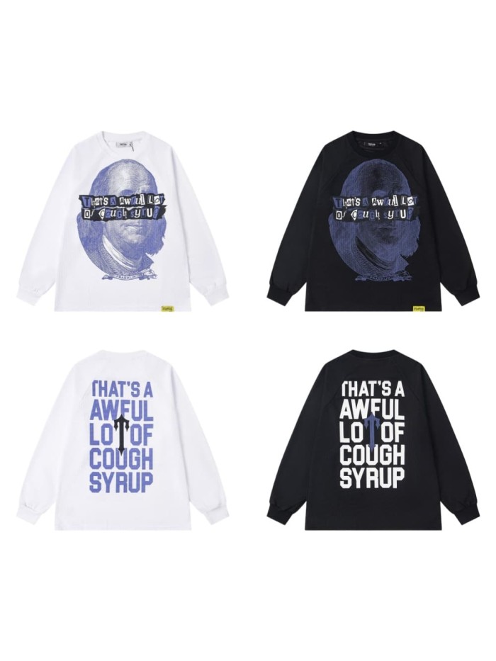 Oversized Edgy Streetwear Retro Banknote Print Long Sleeve T-Shirt 2 colors 29077613