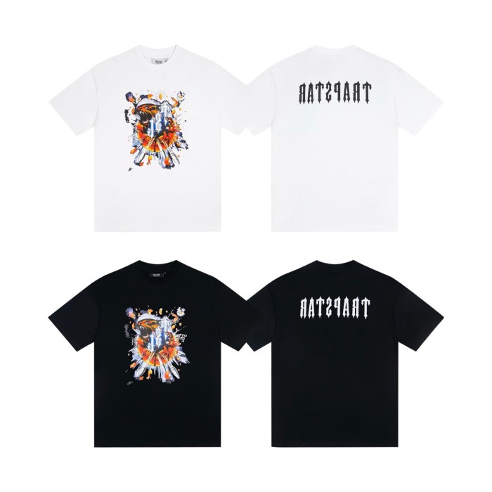 Urban Streetwear Tee with Fire Burst Tiger Art & Back Gothic Text Print T-Shirt 2 colors 29077292