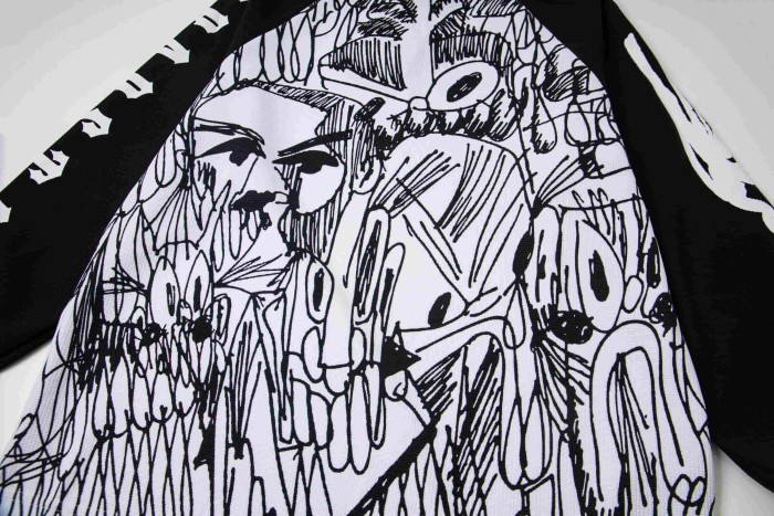Oversized High Street Black and White Graffiti Print Raglan Long Sleeve T-Shirt 2 colors 29077612