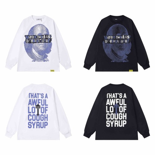 Oversized Edgy Streetwear Retro Banknote Print Long Sleeve T-Shirt 2 colors 29077613