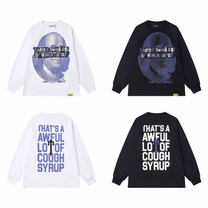 Oversized Edgy Streetwear Retro Banknote Print Long Sleeve T-Shirt 2 colors 29077613