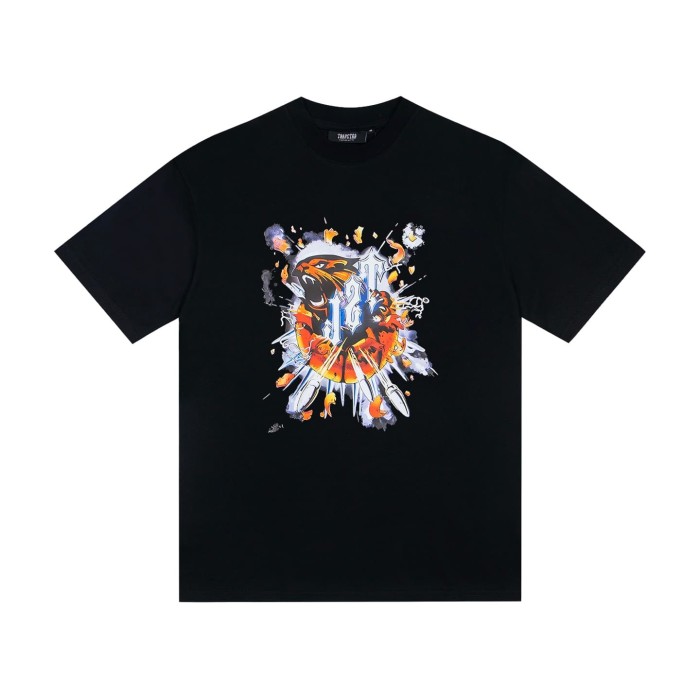 Urban Streetwear Tee with Fire Burst Tiger Art & Back Gothic Text Print T-Shirt 2 colors 29077292