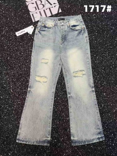 1:1 quality version Classic Stitched Ripped Washed Flared Jeans 29080665