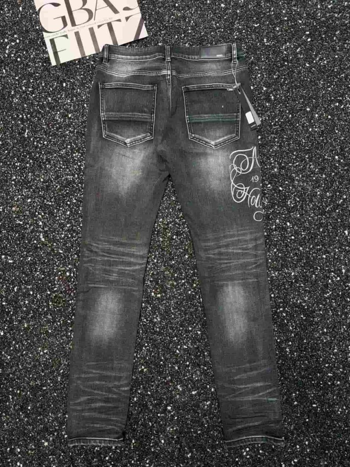 1:1 quality version Hollywood Cursive Circle Letter Embroidery Ripped Jeans 29080643