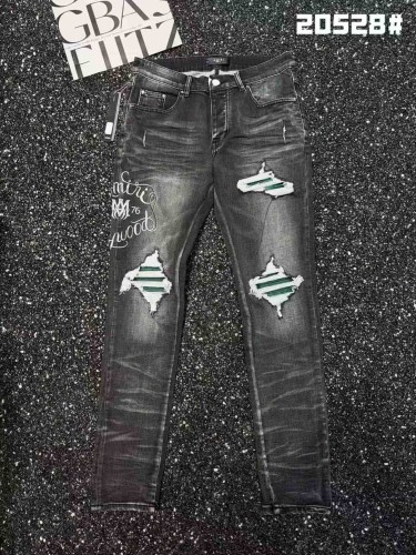 1:1 quality version Hollywood Cursive Circle Letter Embroidery Ripped Jeans 29080643