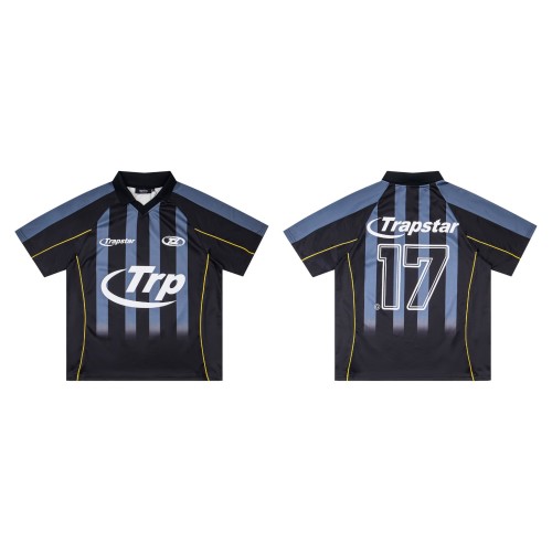 Urban Streetwear Black And Blue Stripe Gradient 17 Number Printed Jersey T-Shirt 29080810