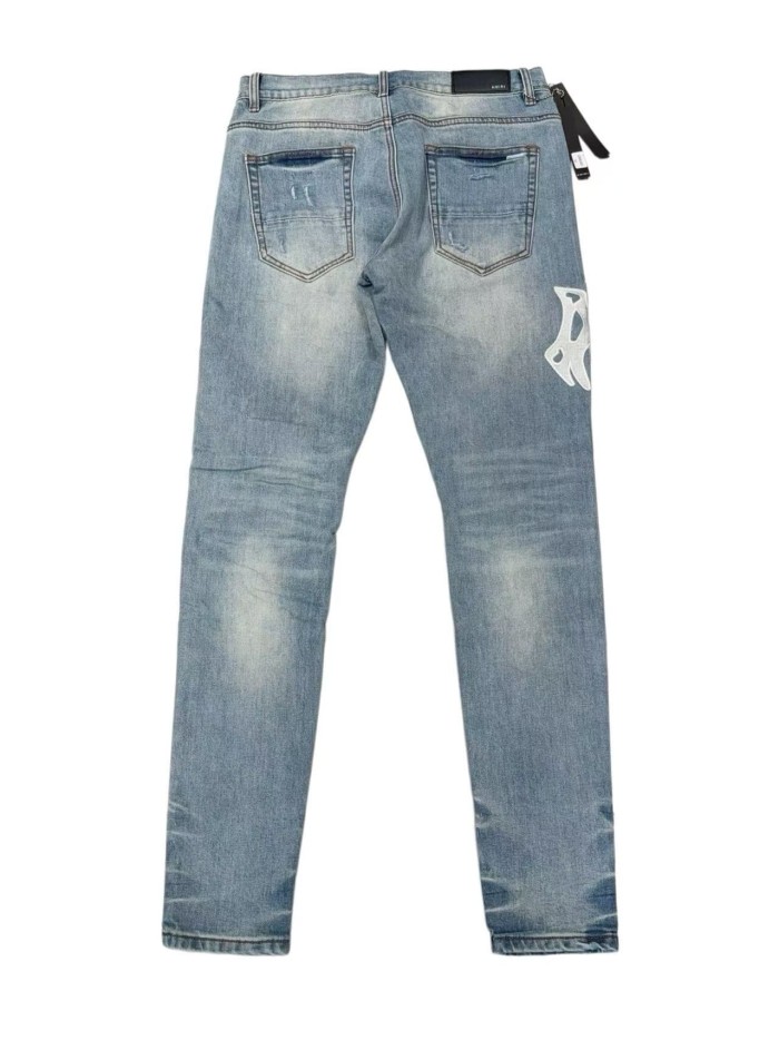 1:1 quality version White Paw Embroidery Ripped Jeans 29080648