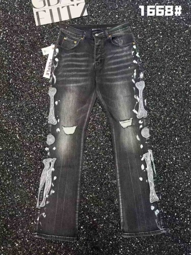 1:1 quality version Side Bone Fishnet Embroidery Ripped Flared Jeans 29080663
