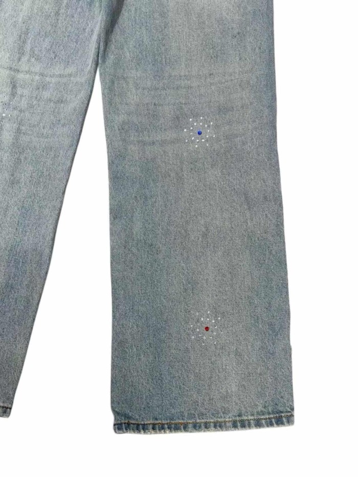 1:1 quality version Side Leather Bone Rivet Color Diamond Wide Leg Jeans 3 colors 29080658