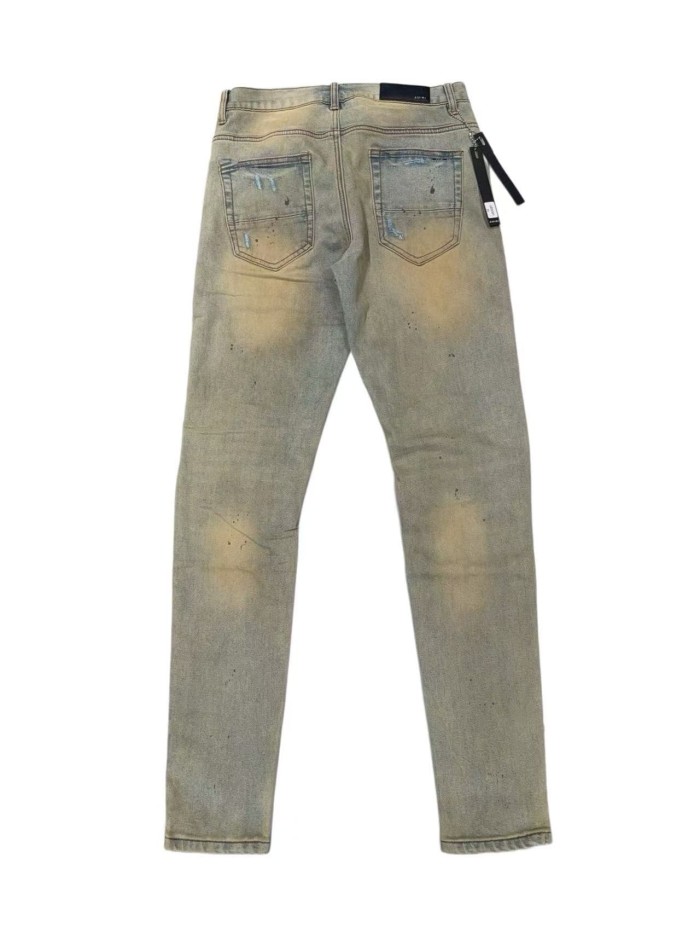 1:1 quality version Yellow Mud Dyed Vintage Black Strip Patch Jeans 29080653