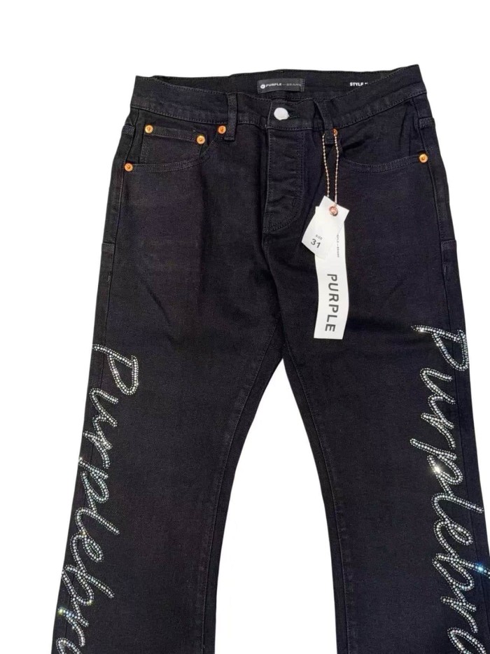 1:1 quality version Side Cursive Letter Logo Rhinestone Flared Jeans 29080664