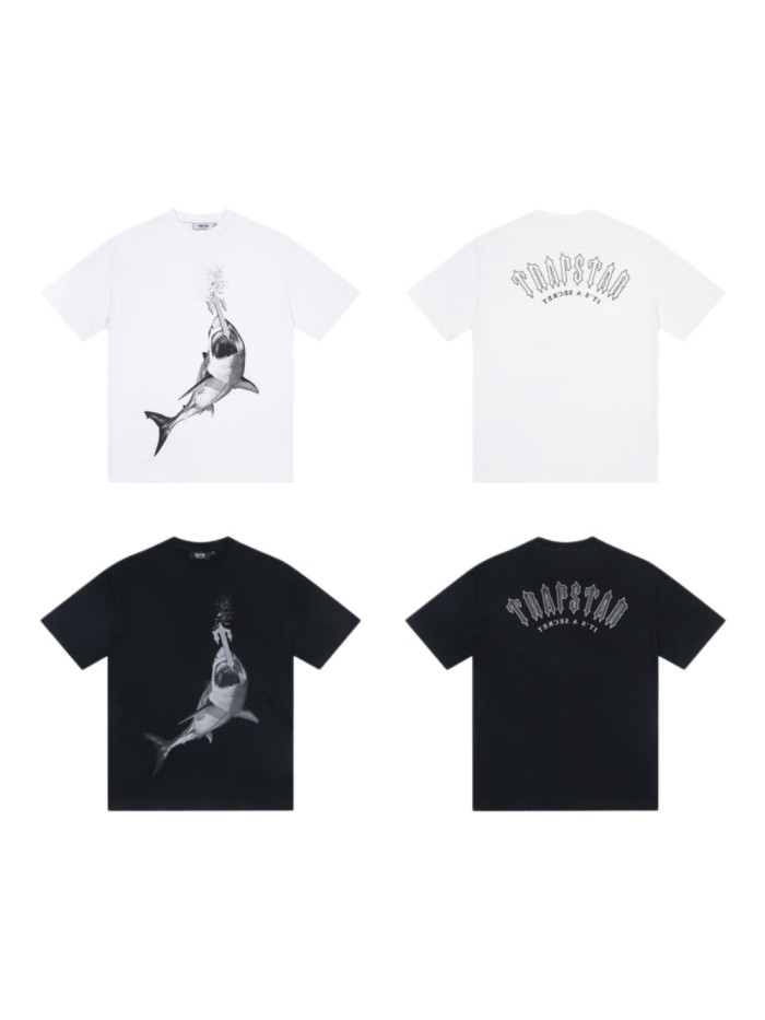 High Street Shark Hook Direct Print Loose T-Shirt 2 colors 29080215
