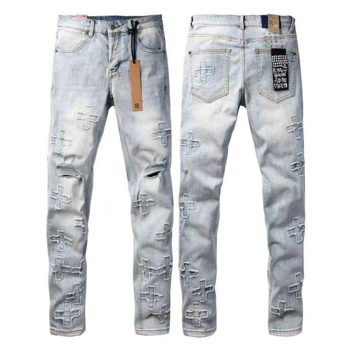 1:1 quality version Cross Bandage Embroidery Ripped Jeans 29080461