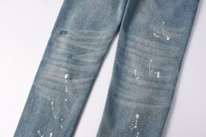 1:1 quality version Retro Blue Ink Splash Washed Ripped Jeans 29080457