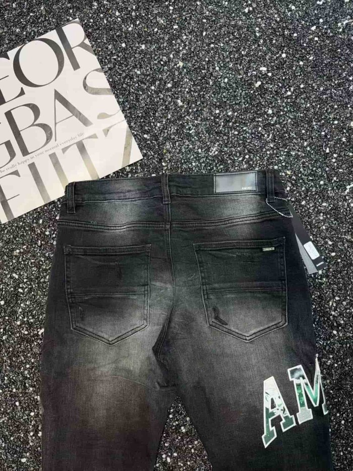 1:1 quality version Gradient Green Logo Embroidery Ripped Jeans 29080645