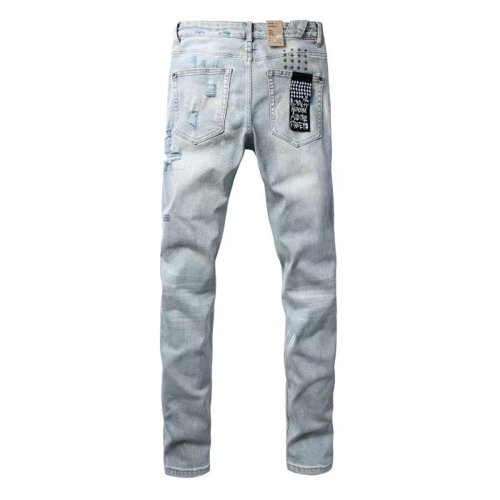 1:1 quality version Heavy Abraded Tight Ripped Jeans 29080463